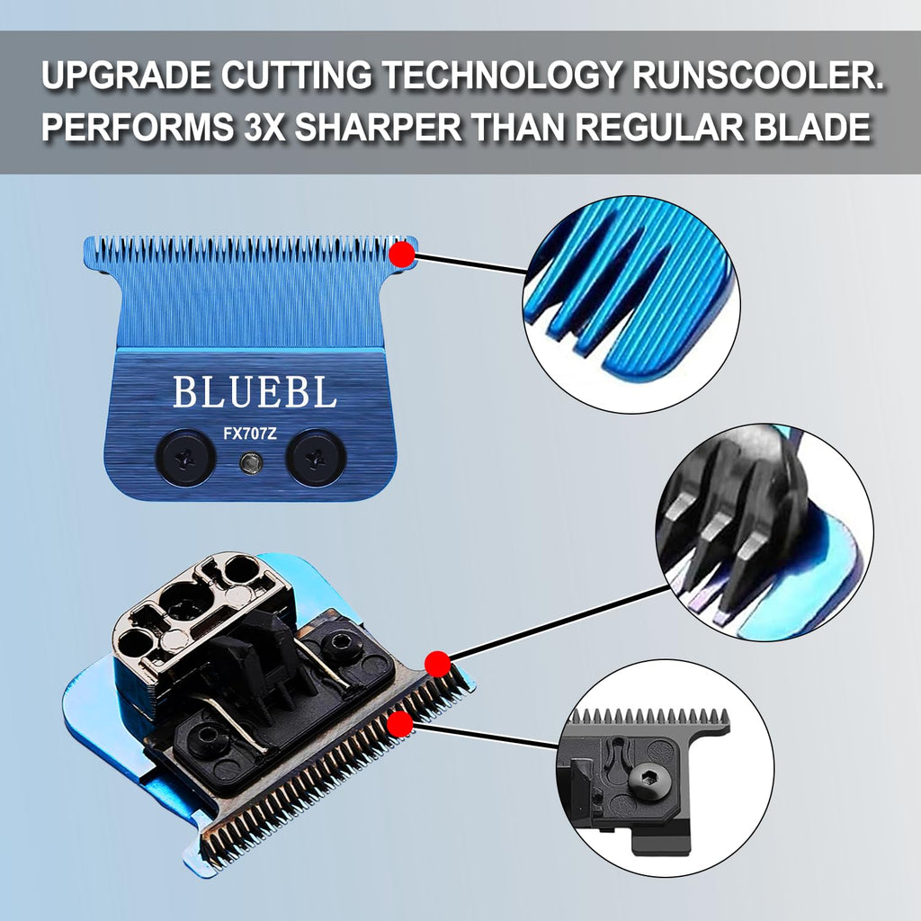TRAH FX707B Blue DLC Replacement Blades Compatible with BaByliss Barberology FX787 & FX726 Trimmer Blade,DLC 2.0 Trimmer Replacement Blades