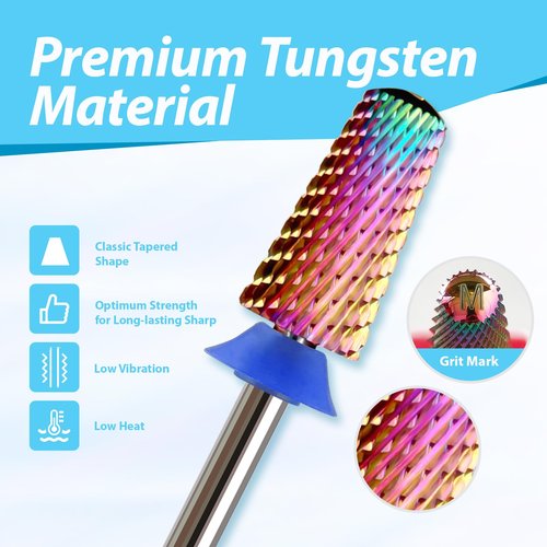 6.6mm Tapered Barrel Nail Drill Bit, Cross-Cut Tungsten Carbide E-File Bit 3/32", Round Top Two-Way Rotation, Fast Hard & Soft Gel Acrylic Removal for Professional Nail Techs & Salons, Medium