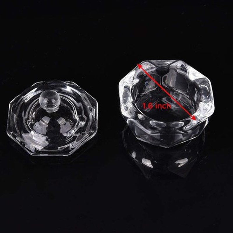 Karlash Nail Art Acrylic Liquid Powder Dappen Dish With Lid Clear Glass Crystal Cup Glassware Tools Glass Dappen Dish Nail Crystal Bowl Glass… (Pack of 2)