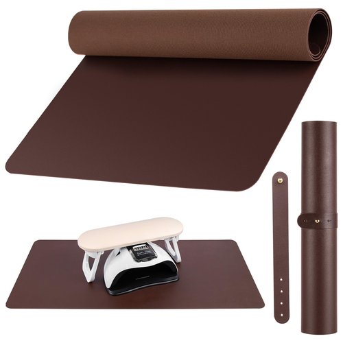 Nail Art Table Mat, (MAT ONLY) Foldable Nail Arm Hand Rest Mat for Nail Tech, Soft Microfiber PU Leather Nail Desk Mat for Manicure Pillow, Nail Polish Desk Pad for Nail Tech Must Haves - Dark Brown
