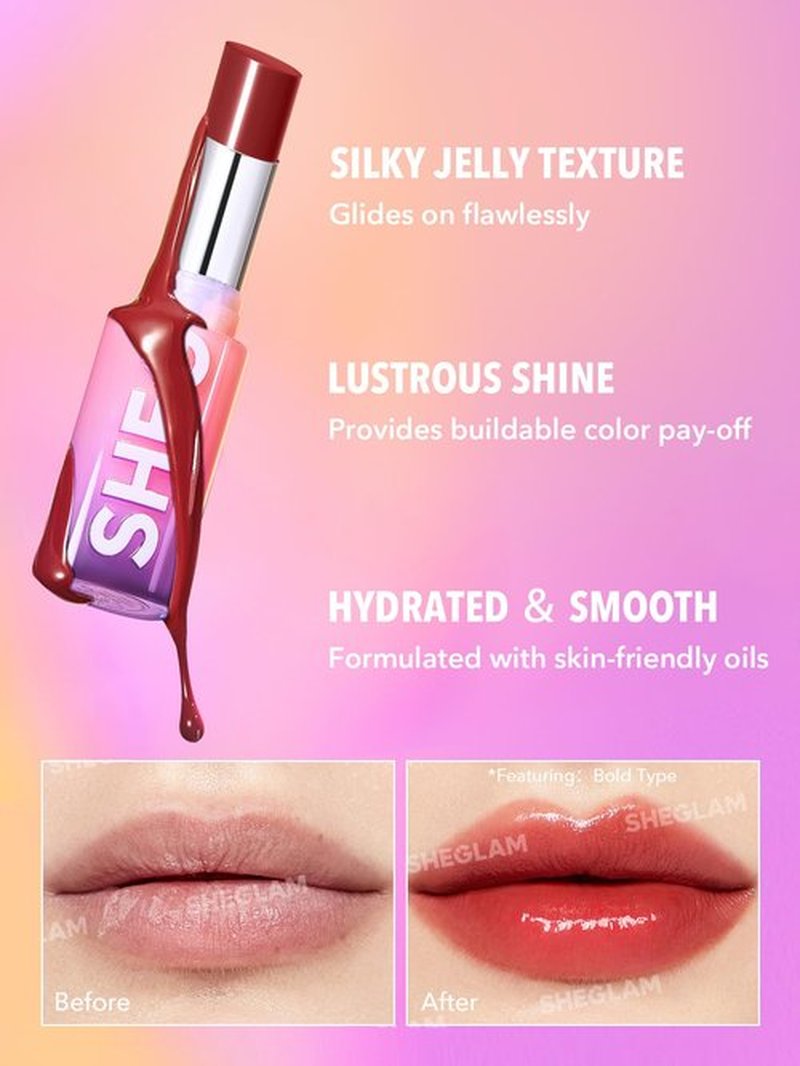 SHEGLAM Mirror Kiss High-Shine Lipstick Silky Jelly Texture Hydrated&Smooth Lip Gloss-Own Your Shine