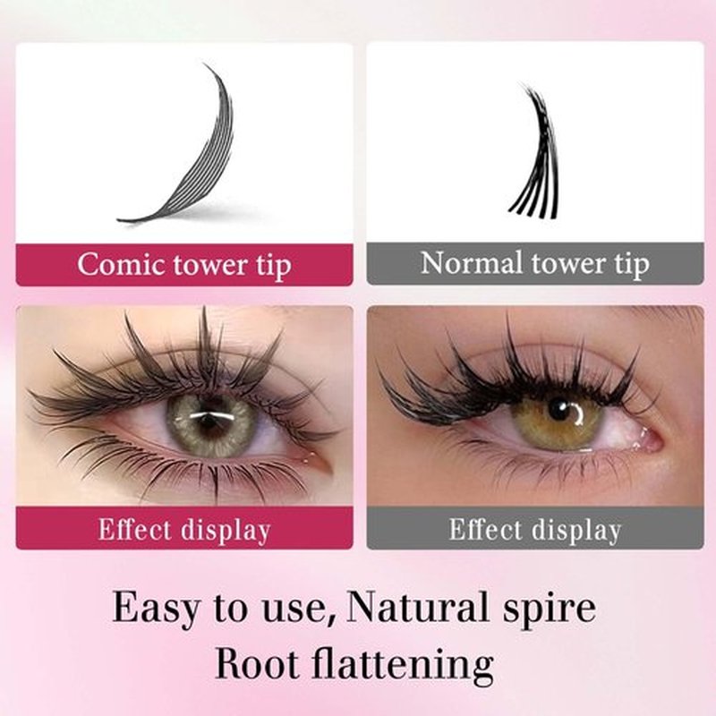 CoMango Premade Spire Lashes Anime Lash Fans C/D Curl Manga Chunk Natural Wispy Lash Extension Feather Shape Comic Lashes 0.07mm lndividual Lashes (Black Spire, 0.07-D-12mm)