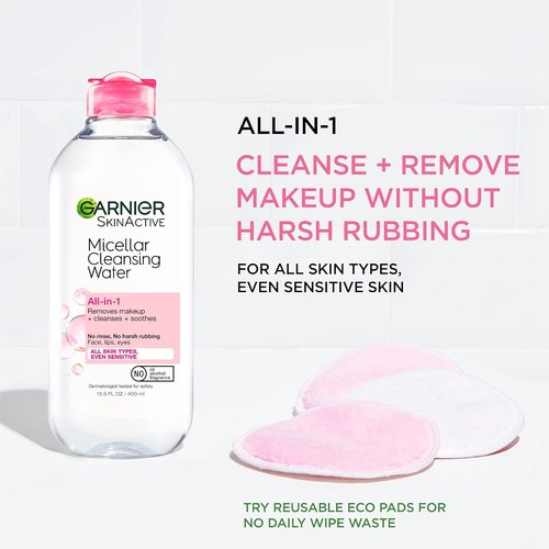 Garnier Micellar Cleansing Water - All-in-One Makeup Remover & Facial Cleanser for All Skin Types | 3.4 Fl Oz (100mL)