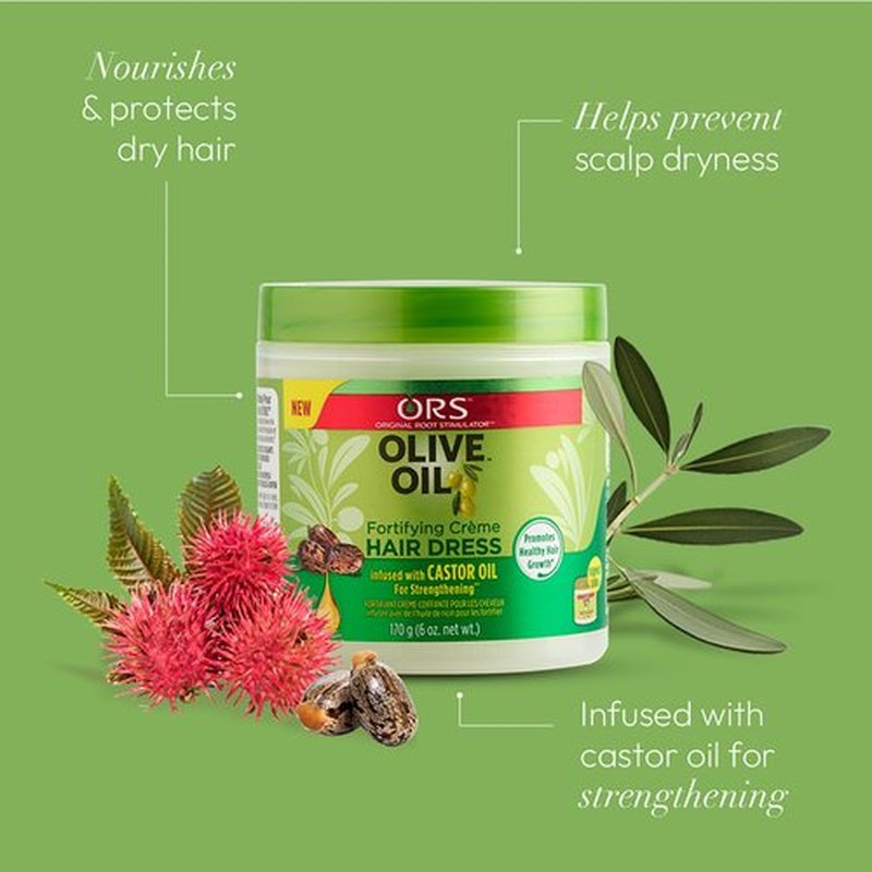 ORS Olive Oil Fortifying Cream Hair Dress Infused with Castor Oil for Strengthening 6 Ounce (Pack of 2)