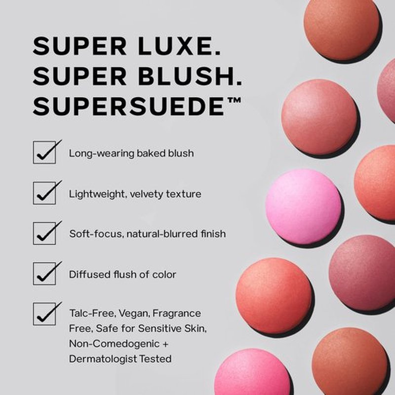 Saie SuperSuede Baked Blush - Talc-Free Powder Blush for Cheeks Infused with Hyaluronic Acid, Glycerin + Squalane - Hydrating Face Makeup for a Natural, Diffused Flush of Color - Mia (0.1 Ounce)