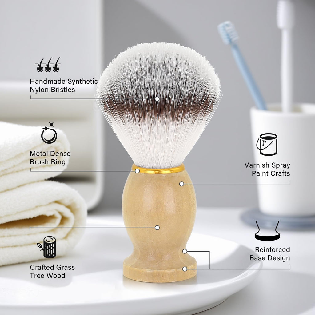 Tonhawness Shaving Brush Kit for Men, 4 in 1 Shaving Brush Set Includes Nylon Shaving Brush, Shaving Soap and Stainless Steel Shaving Bowl & Stand for Men’s Wet Shave Gift