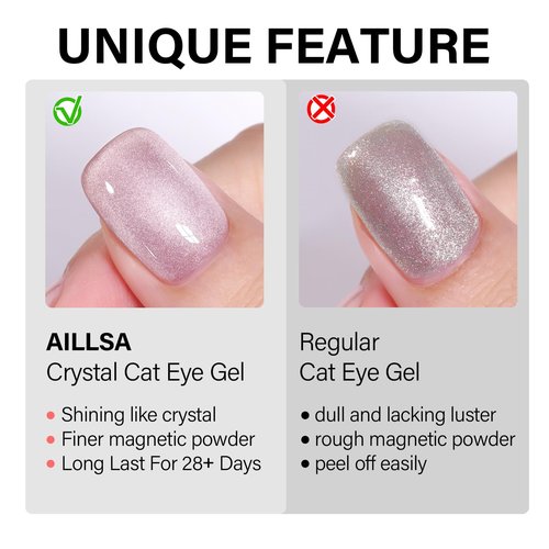 AILLSA Cat Eye Gel Nail Polish Champagne Gold Crystal Polish with Magnet, Jelly Glitter Glass Nail Polish Reflective Sparkle Translucent Shimmer Color U V Gel Salon DIY at Home 0.5 OZ GF29