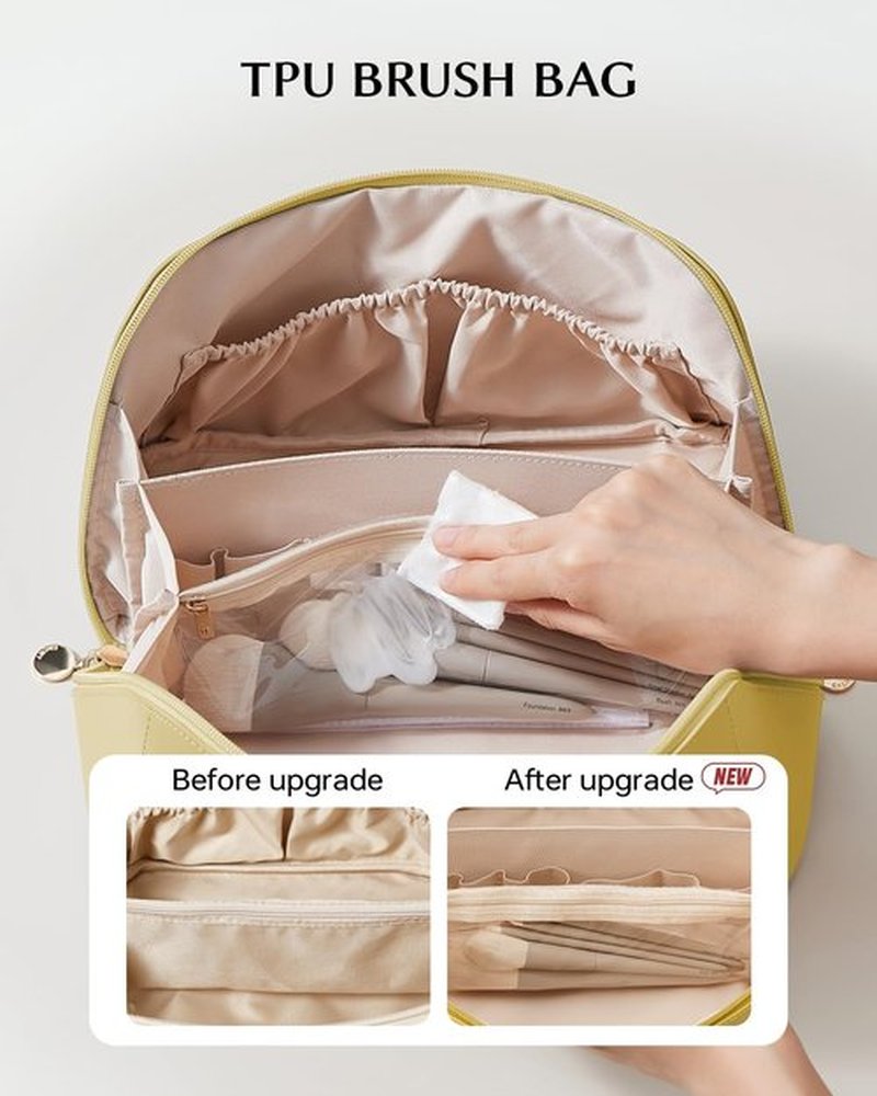 EACHY Travel Makeup Bag - Large Capacity Waterproof PU Leather Cosmetic Organizer for Skincare & Essentials