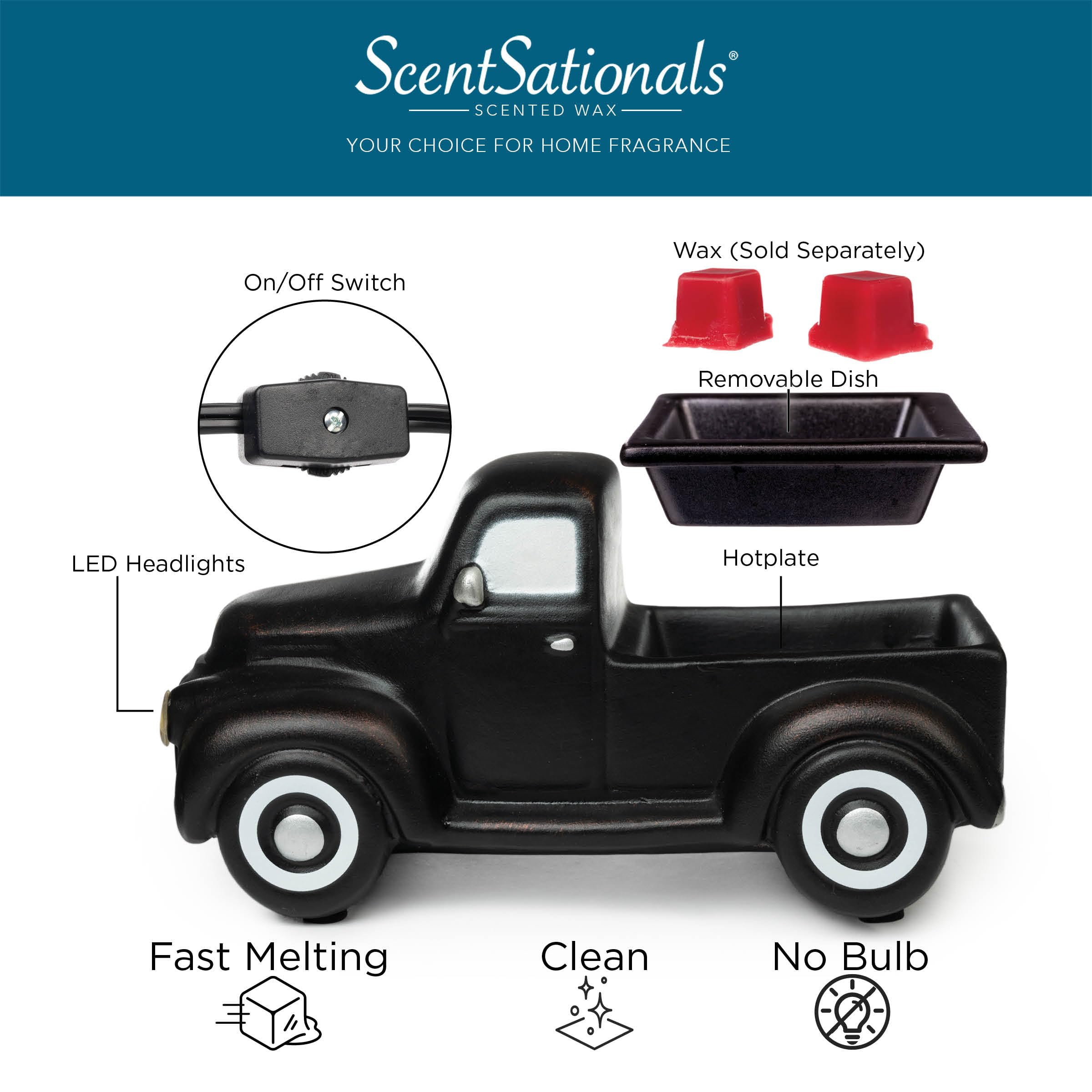 Scentsationals Wax Melt Warmer for Scented Melts - Truck Collection Black Truck - Candle Melter for Fragrance Cubes and Tarts