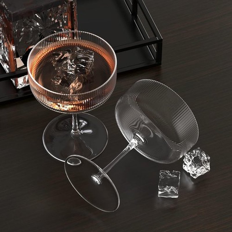 Skiennix 10 oz Ribbed Coupe Cocktail Glasses - Elegant Hand Blown Martini Set in Gift Box | 6 Pcs