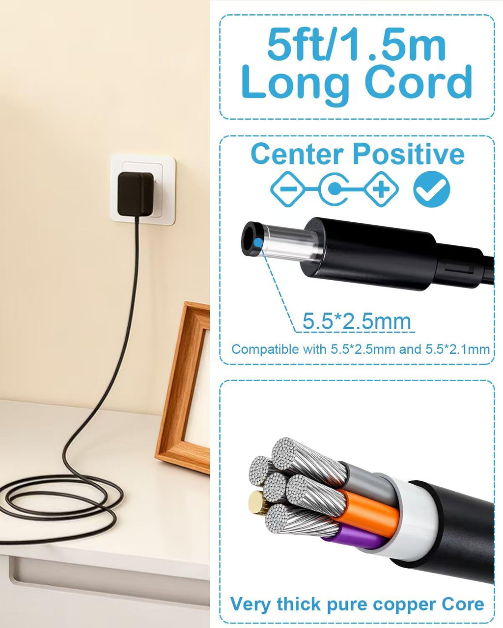 12V 3A Charger for Nekteck NK-FM-0301 Massager, Replacement Power Cord for Medcursor MDFM400 / RENPHO RF-FM059 RF-FM059R Foot Massager, for Zyllion Back and Neck Massager