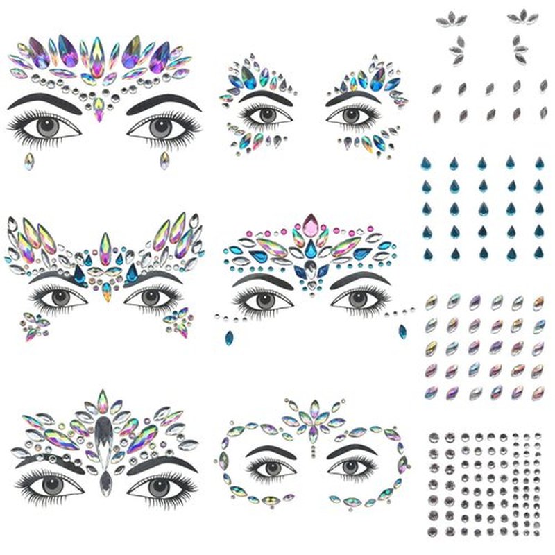 GLARYYEARS Face Gems, 10-Pack Face Jewels Temporary Tattoo Stickers, Face Jewelry Rhinestones Diamonds Crystals, Rave Accessories for Festival Holiday Costumes & Makeup