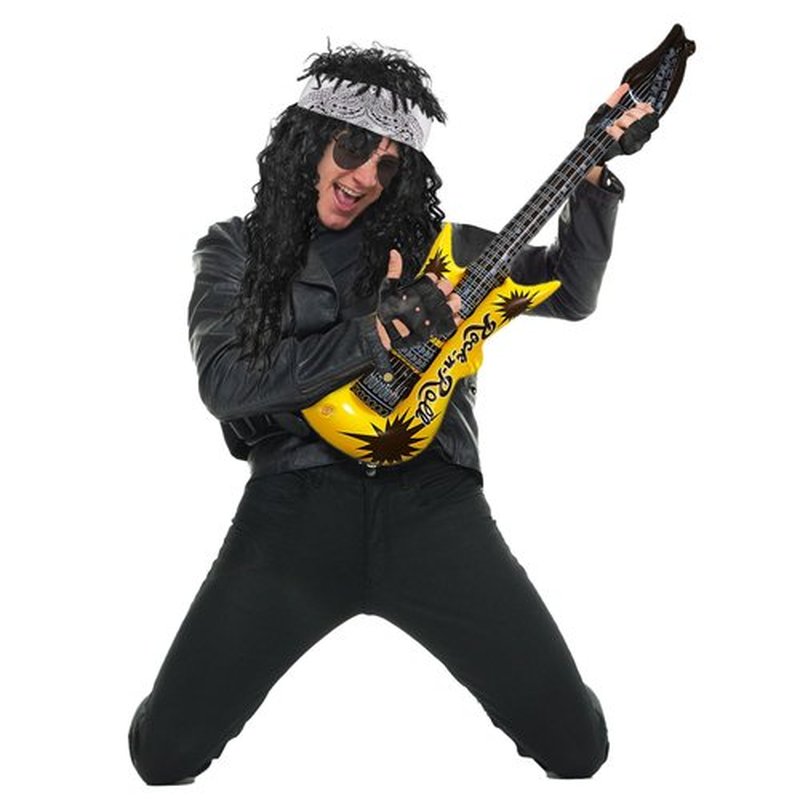80s Costumes for Men Black Rocker Wig with Bandana Sunglasses Punk Gloves Sleeves for 70s Hippie Party Accessories