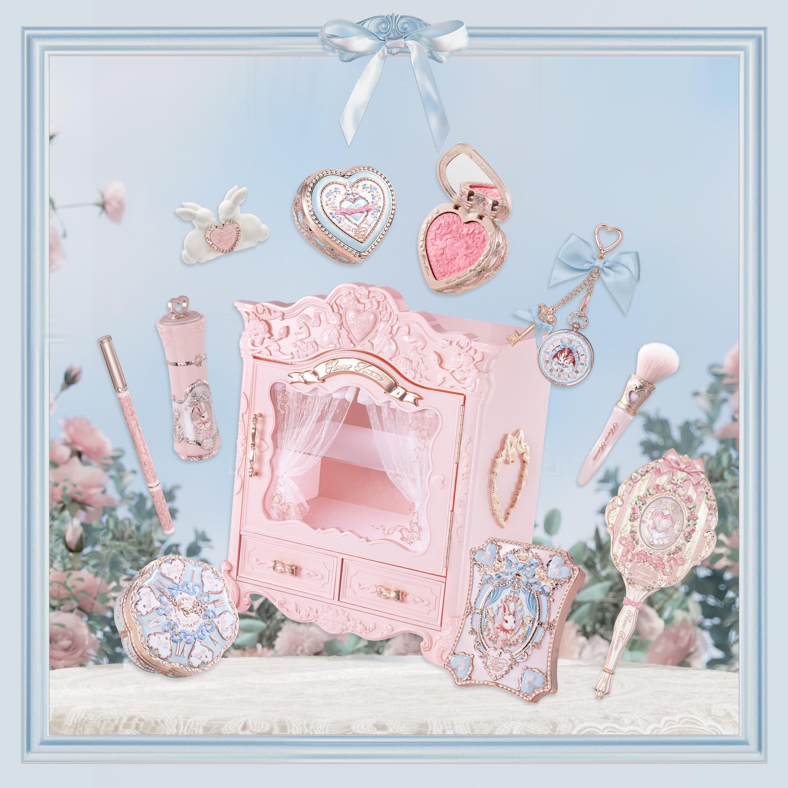 Flower Knows Bunny Garden All-In Box Set,All in One Full Cosmetics Makeup Kit,Perfect Easter Holiday Birthday Make Up Gift(Cushion Cream Foundation C01)
