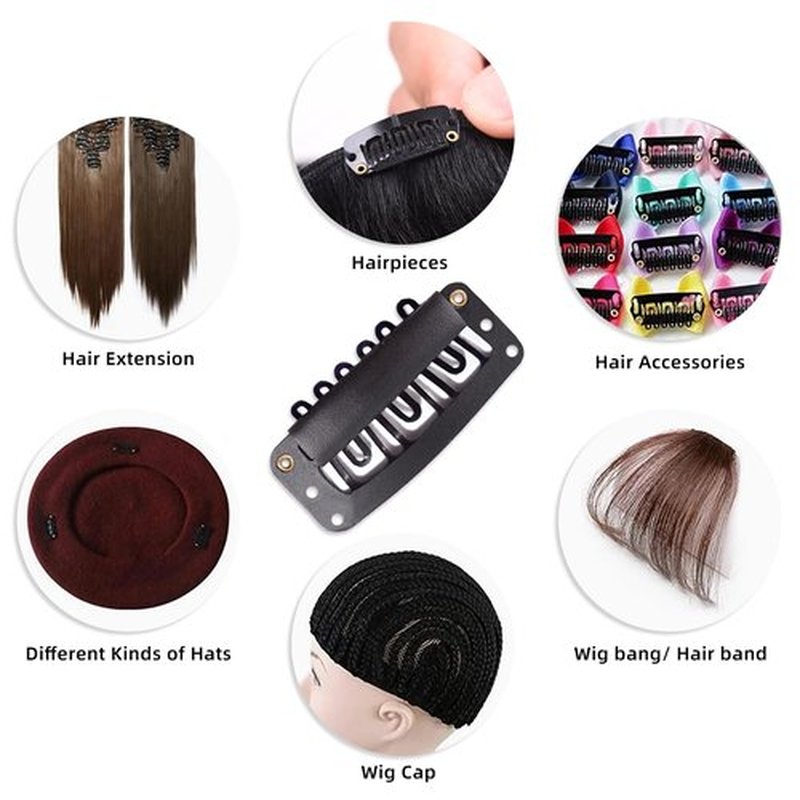 uadbau 50 Pcs 32mm 6-Teeth U-Shape Wig Clips for Clip-in Hair Extensions, with DIY Needle and Thread Kit – Snap Hair Clips for Hair Extensions Clip-ins (Black)