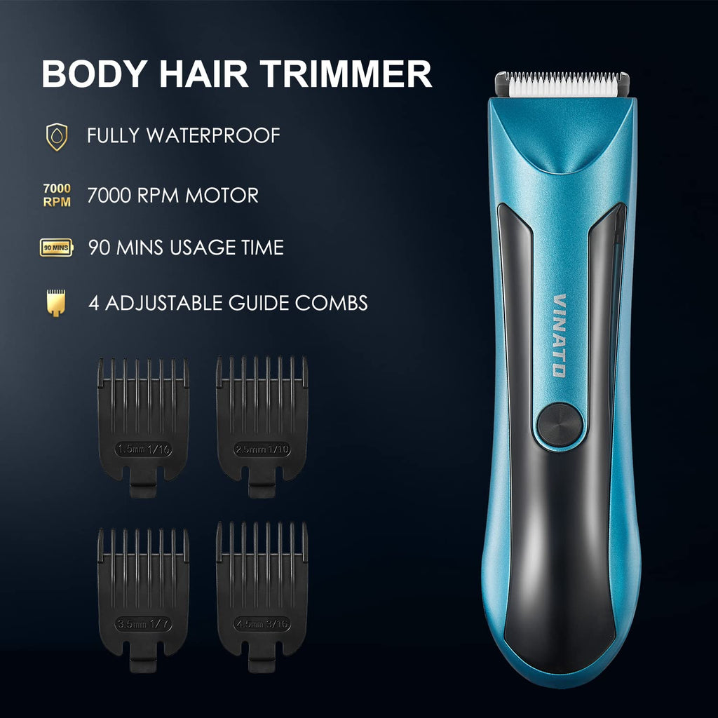 VINATO Electric Trimmer for Men - Body Hair Trimmer, Nose Hair Trimmer for Men, Beard Razor, Mens Grooming Kit for Manscape, Dual Charging Base