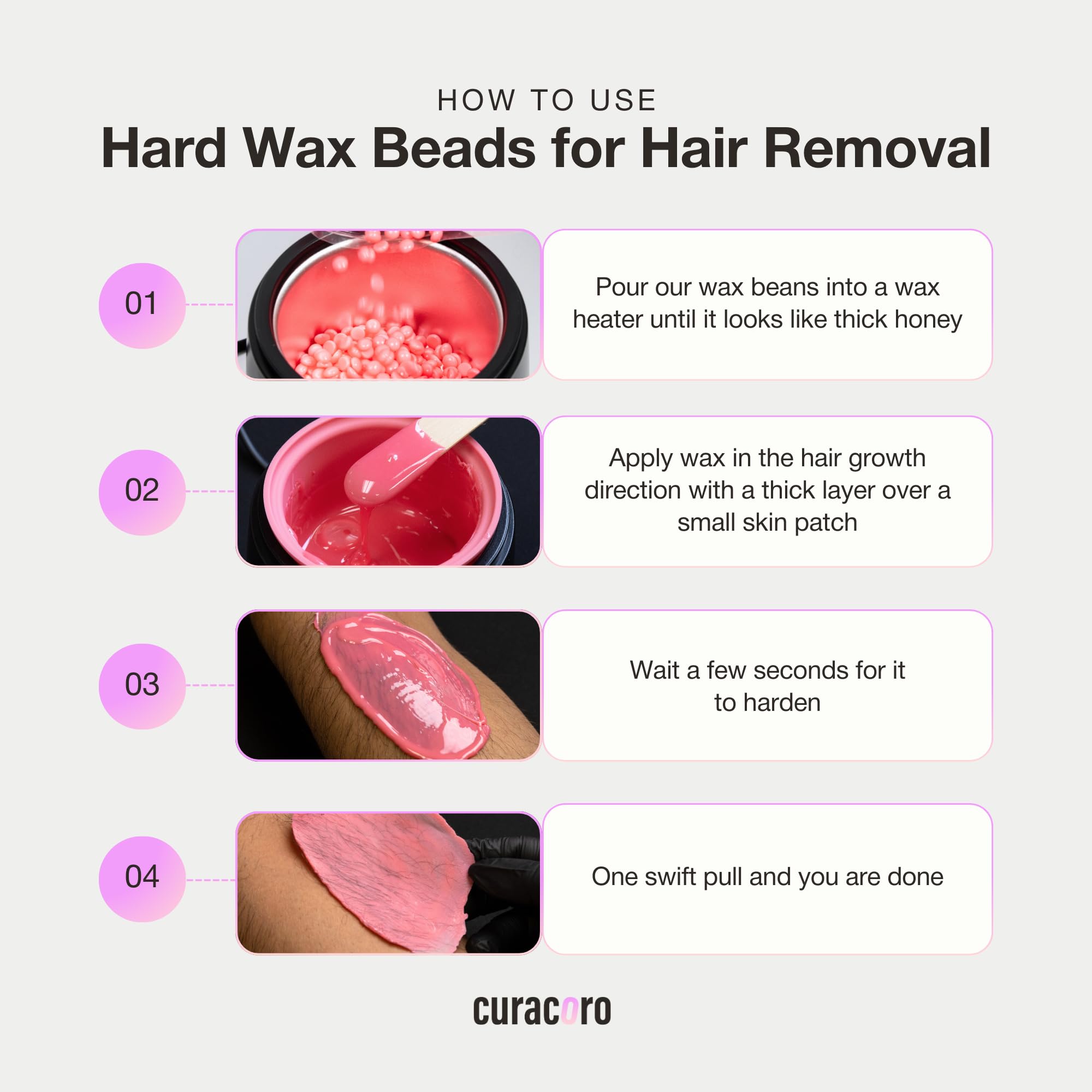 Curacoro Italian Wax Beans - 500g Hard Wax Beads for Full Body Hair Removal on Face, Body, Brazilian, Bikini, Legs, Underarms, Skin-Friendly Waxing Beads for Women & Men, Made in Italy (Mauve Jasmine)