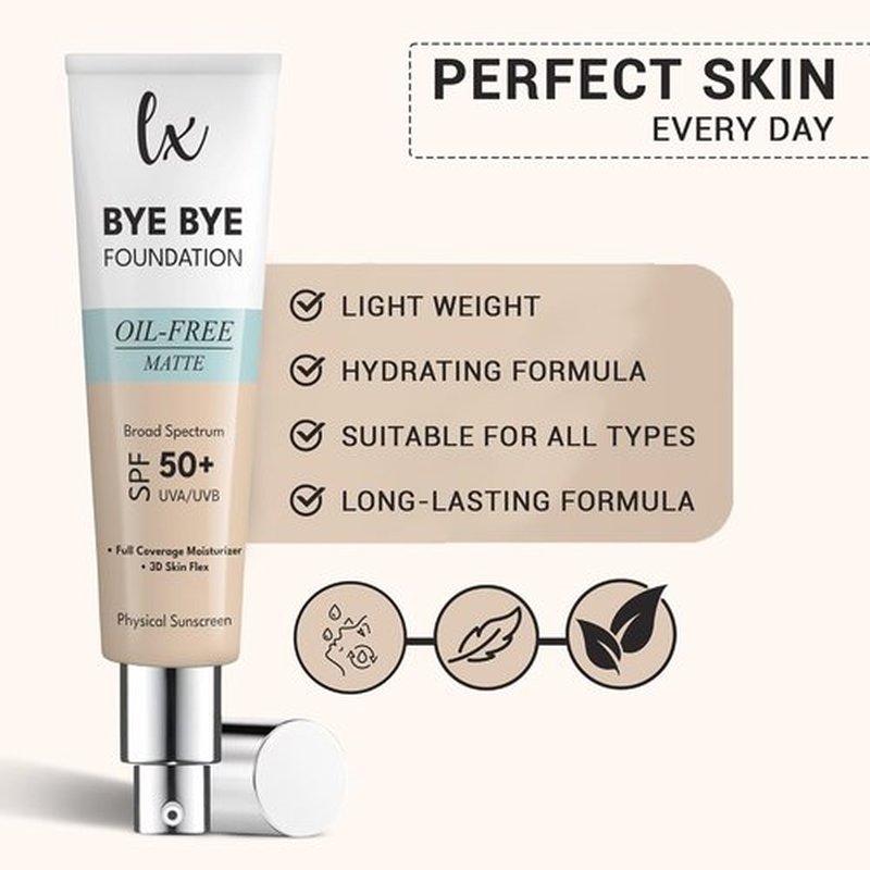 Lx Blend Bye Bye Foundation - Oil-Free Matte Coverage Moisturizer with SPF 50 | Medium, 1 FL OZ