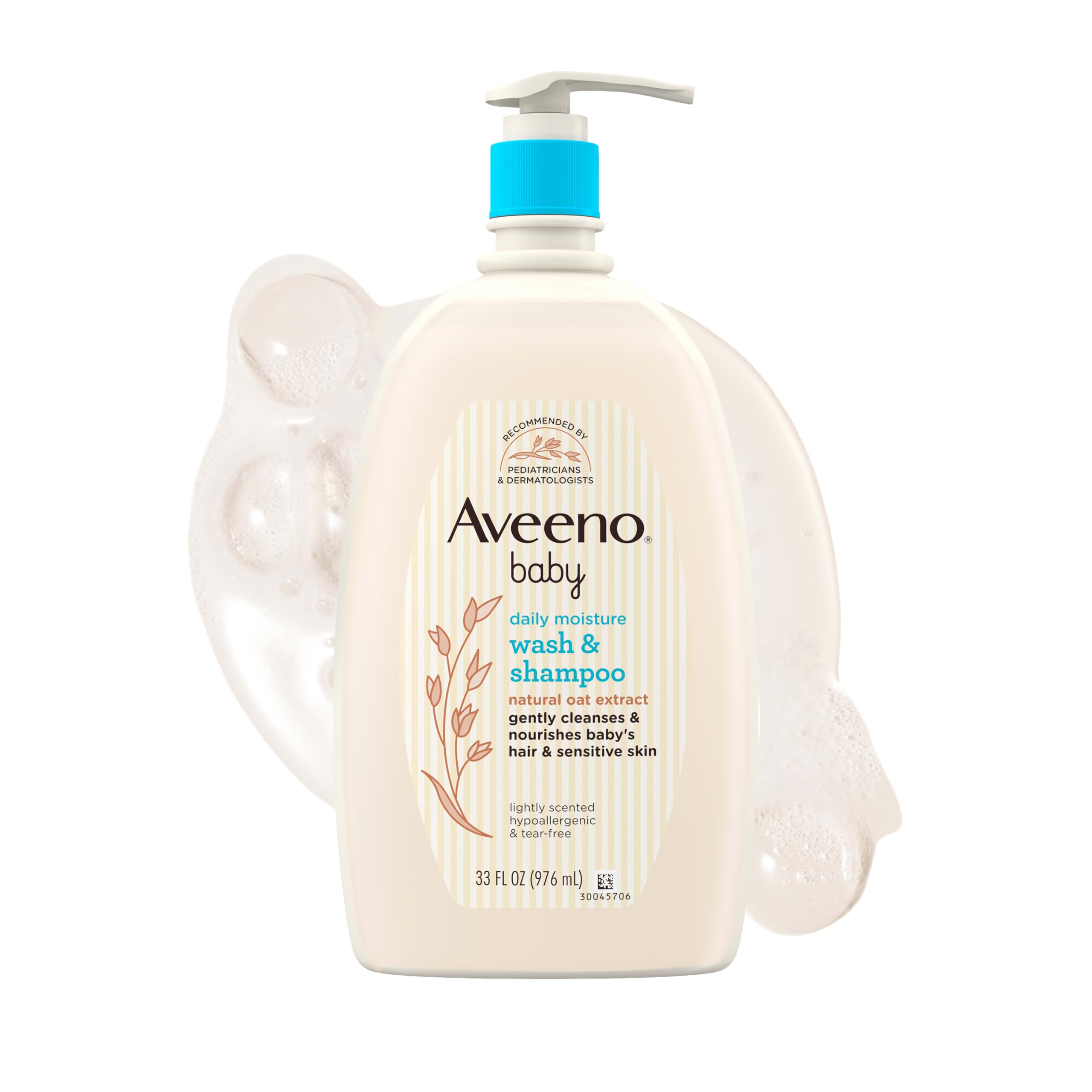 Aveeno Baby Daily Moisture Gentle Baby Body Wash and Shampoo with Oat Extract, 2-in-1 Baby Wash & Hair Shampoo, Tear-Free, pH Balanced for Sensitive Skin & Hair, Lightly Scented, Value Size 33 Fl Oz