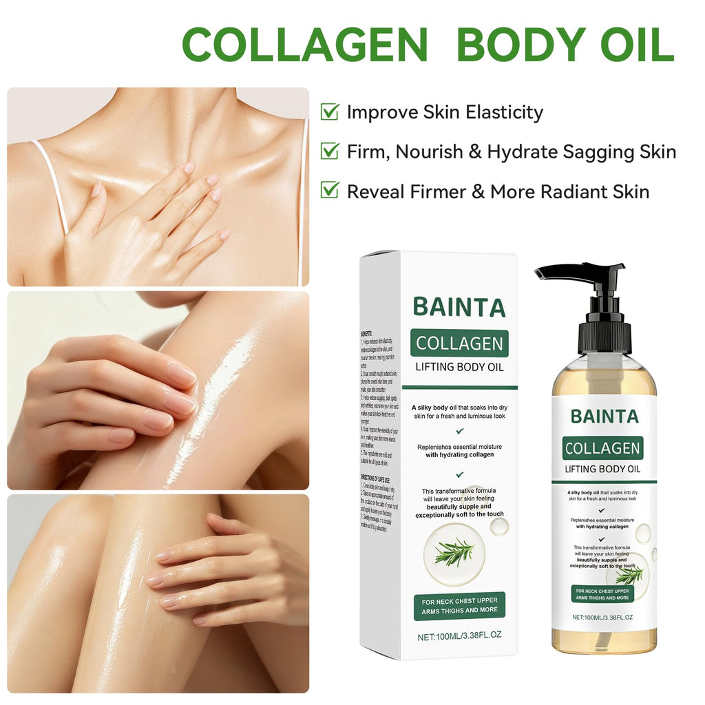 Collagen Lifting Body Oil for Firming & Hydration - Lightweight Non-Greasy, Fast-Absorbing, Helps Soften Crepey Skin, Smooth & Silky Skin Finish, Daily After Shower Body Care for Women & Men -3.38FLOz