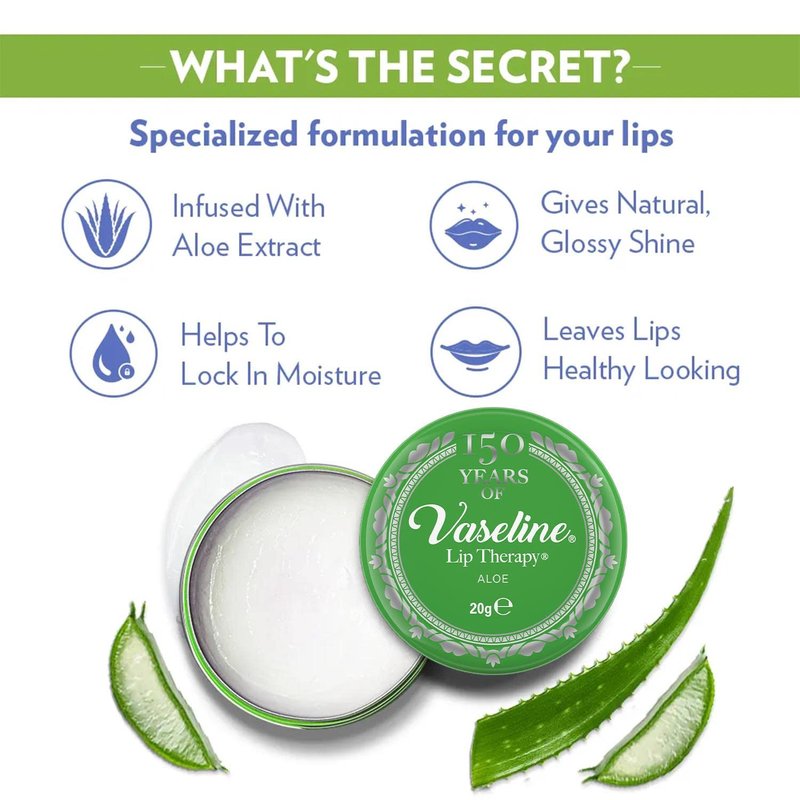 Vaseline Lip Therapy - Aloe Lip Balm for Deep Moisturization | 20g for Very Dry Lips