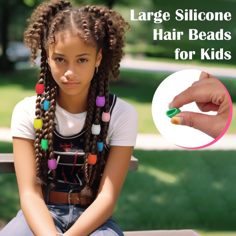 Youdaju 100 Pcs Large Silicone Hair Beads for Women Soft Colorful Pony Beads Bulk Large Hair Beads for Women Mixed Beads Hair Accessories for Braids Loc Dreadlock Accessories Jewelry Making Kit