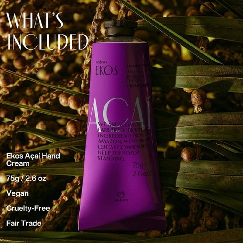 Natura Ekos Açaí Hand Cream - Anti-Dullness Moisturizer - Fast Absorption - 2.6oz (75g)