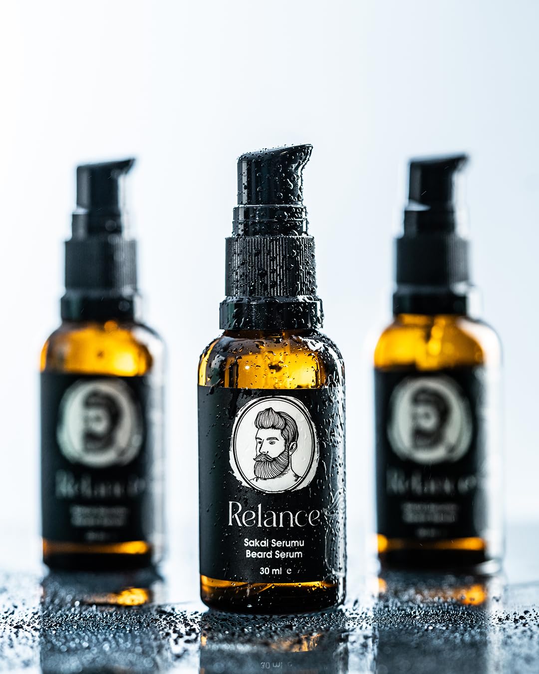 Relance Premium Beard Serum, Black and Amber Glass Bottle, 30ml