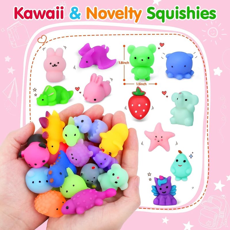 Yunaking 130PCS Mochi Squishies - Kawaii Stress Relief Fidget Toys for Kids | Perfect Party Favors & Classroom Prizes