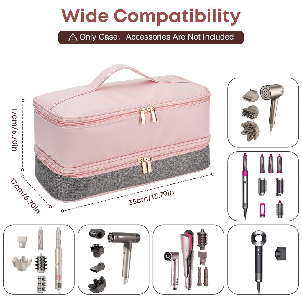 Travel Carrying Case for Shark Flexstyle FlexFusion Revlon Hair Dryer Airwrap, Portable Double Layer Shark Hair Tools Storage Organizer Bag for Airwrap Styler and Attachments, Pink Gray-Bag Only
