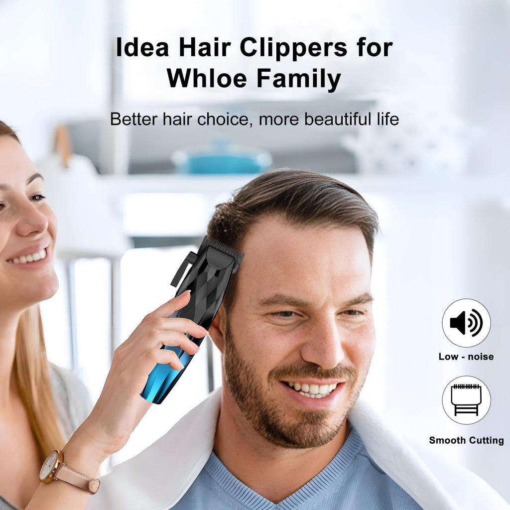 WAIKIL Cordless Hair Clippers for Men, Professional Barber Clipper and Trimmer Kit with LED Display, Rechargeable Beard Trimmer for Home and Salon Use,Blue