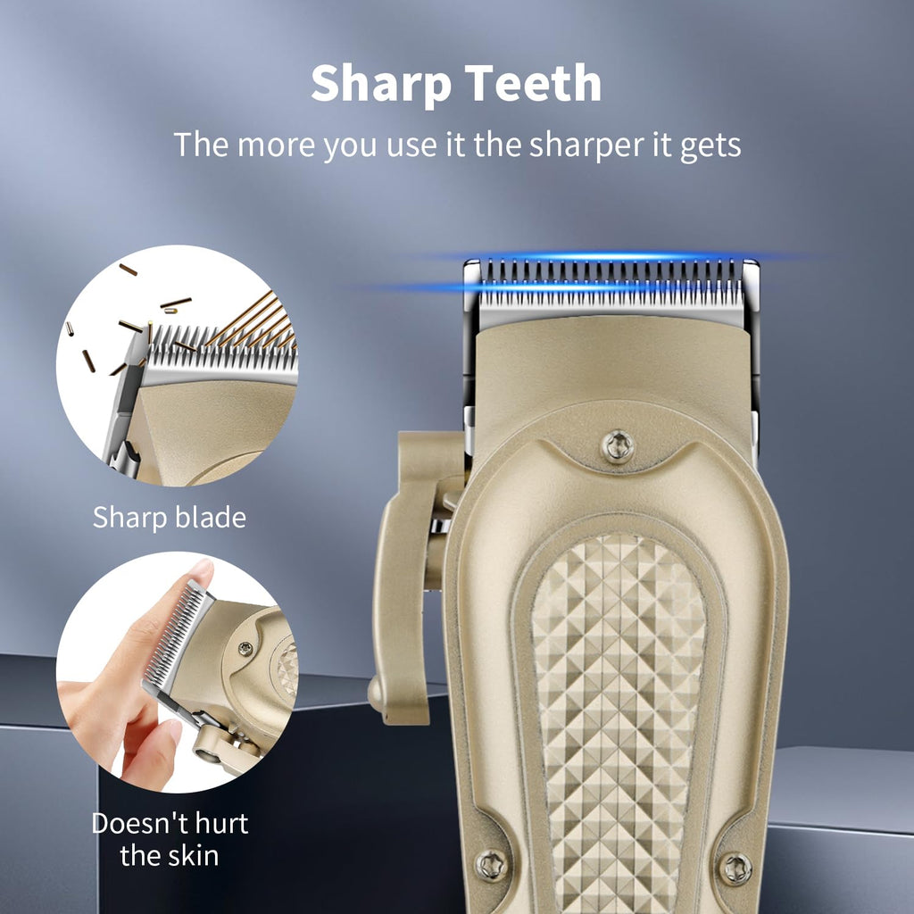 HIENA PRO Professional Hair Clipper for Men, Electric Barber Clipper & Trimmer, Cordless Rechargeable Hair Cutting Clippers, Men's Hair Cutting Tools(Black) (Gold)