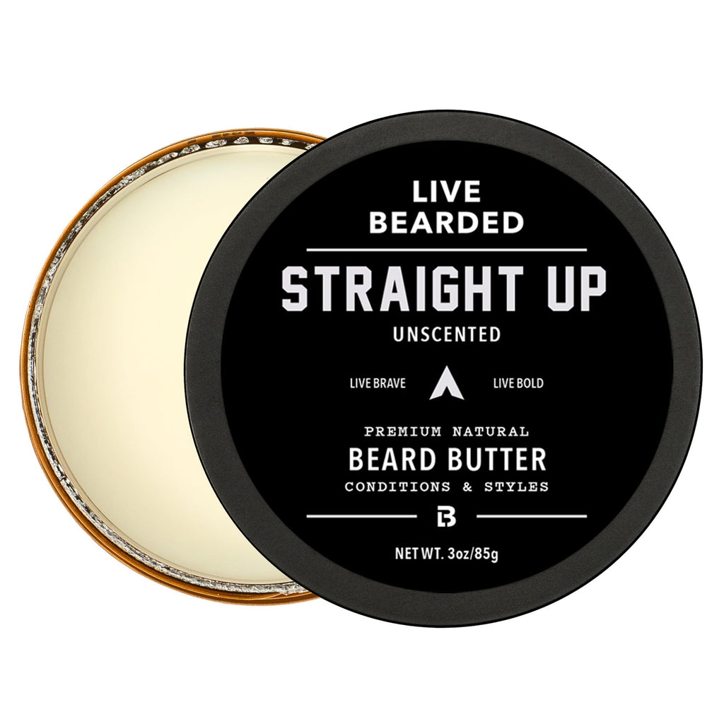 Live Bearded® Beard Butter, Straight Up, Fragrance-Free, 3 fl oz