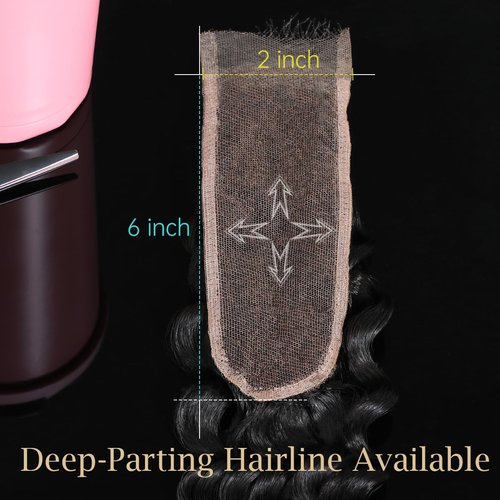 Knots Bleached CindiRiver 2x6 HD Lace Closure Deep Wave Virgin Human Hair, Invisible Real HD Lace, Natural Hairline, Skinlike Lace Frontal Closure Only