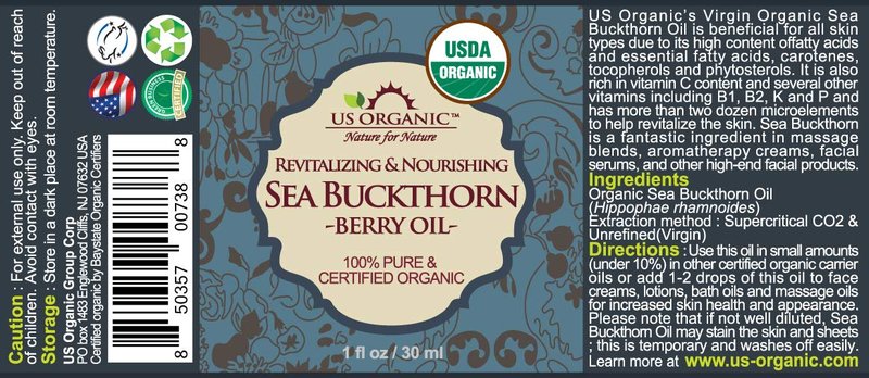 US Organic Sea Buckthorn Berry Oil - 100% Pure Virgin & Unrefined | Supercritical CO2 Extracted, 1 oz