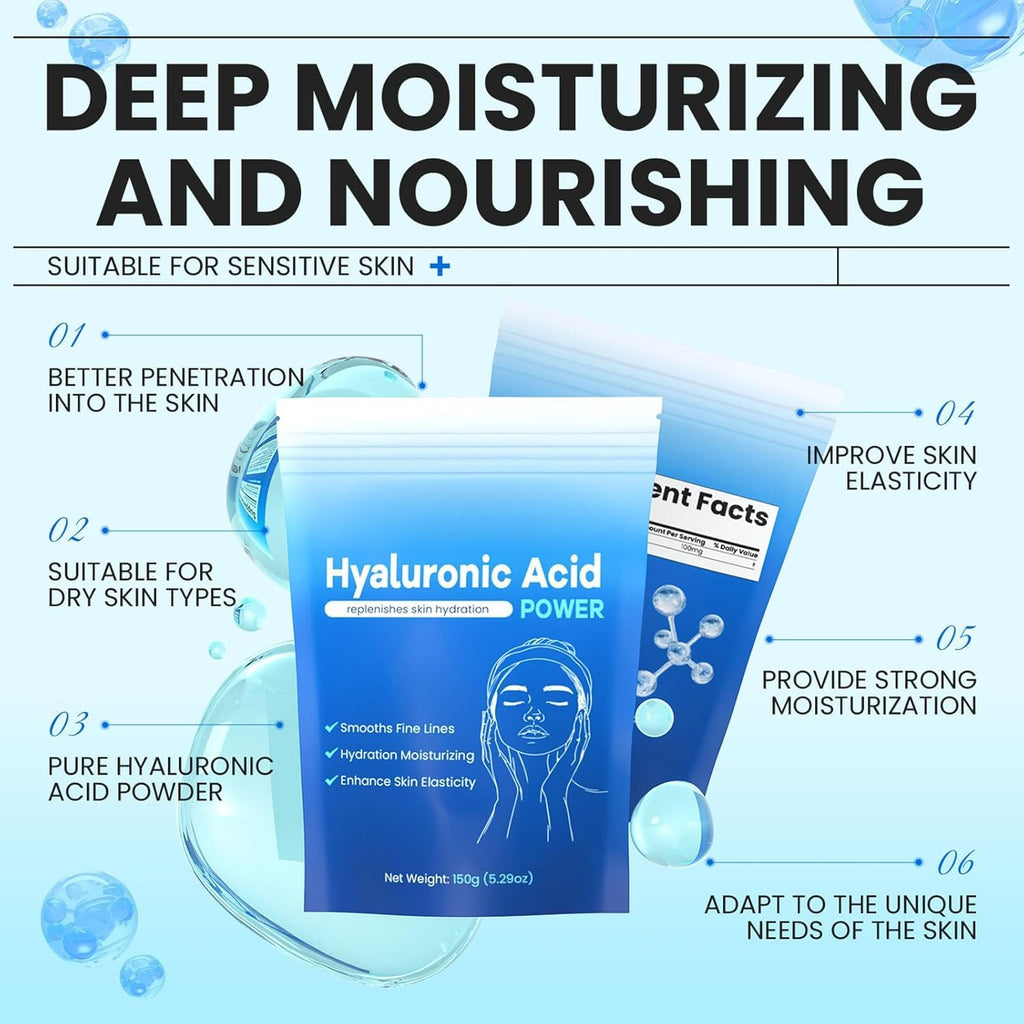 Hyaluronic Acid Powder for Face, DIY Hyaluronic Acid Serum, Low Molecular Weight Hyaluronic Acid Powder for Skin Hydration and Moisture Support (1pack)