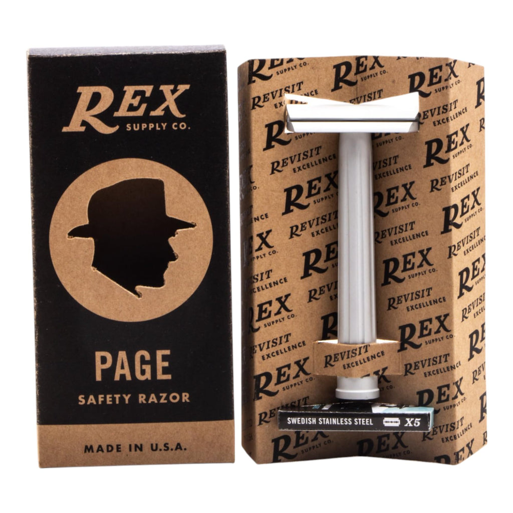 Rex Supply Co. Page Three Piece Double Edge Safety Razor – Aircraft, Ultra-Light CNC-Milled Razor for Men, Durable Travel Shaver Compatible with All Standard DE Blades