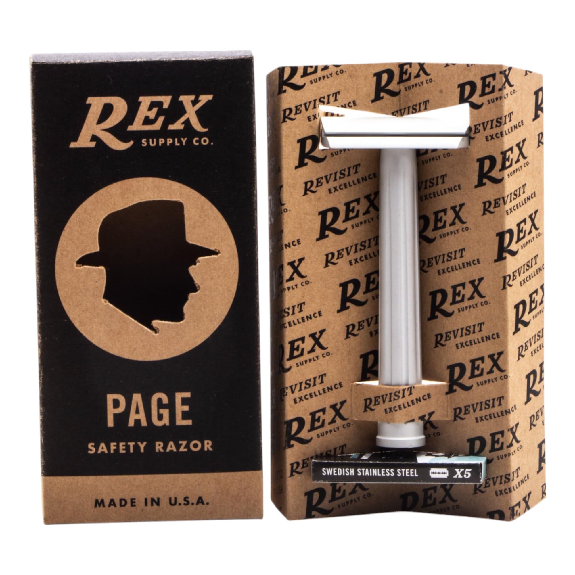 Rex Supply Co. Page Three Piece Double Edge Safety Razor – Aircraft, Ultra-Light CNC-Milled Razor for Men, Durable Travel Shaver Compatible with All Standard DE Blades