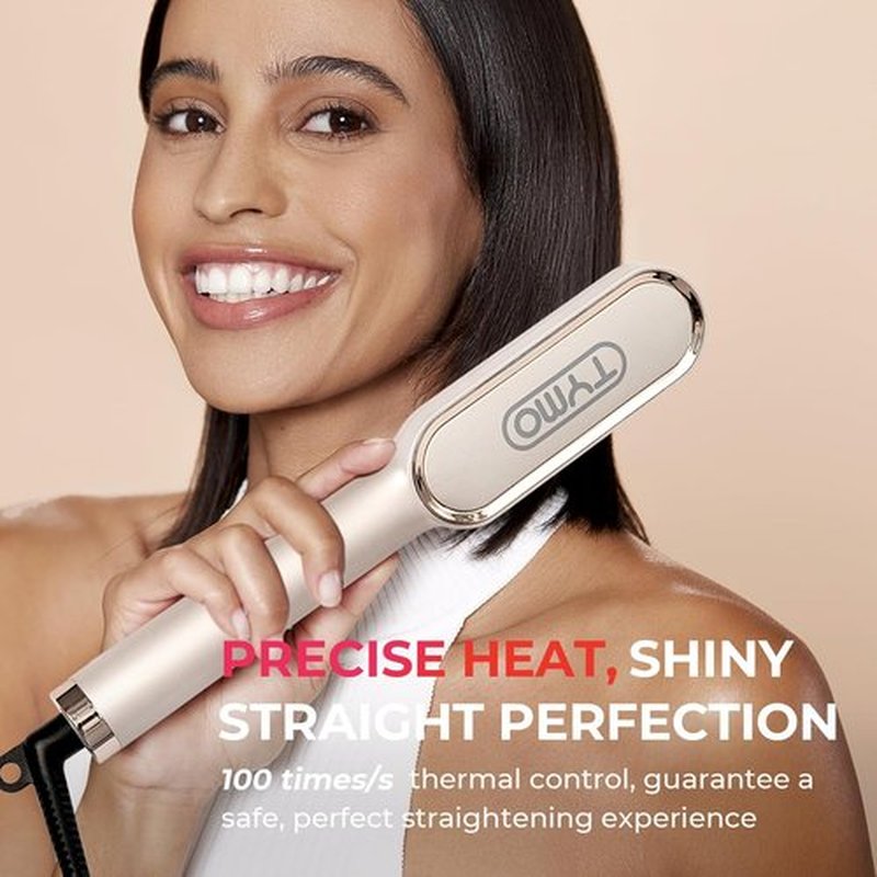TYMO Ring Hair Straightener Brush - Fast Heating Comb with 5 Temperature Settings | Gold Finish