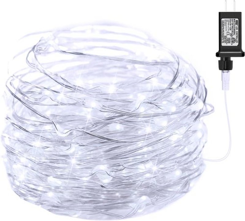 Minetom Fairy Lights - 100 LEDs Waterproof 33 Ft Starry String Lights on Silver Wire | Pure White for Parties & Weddings