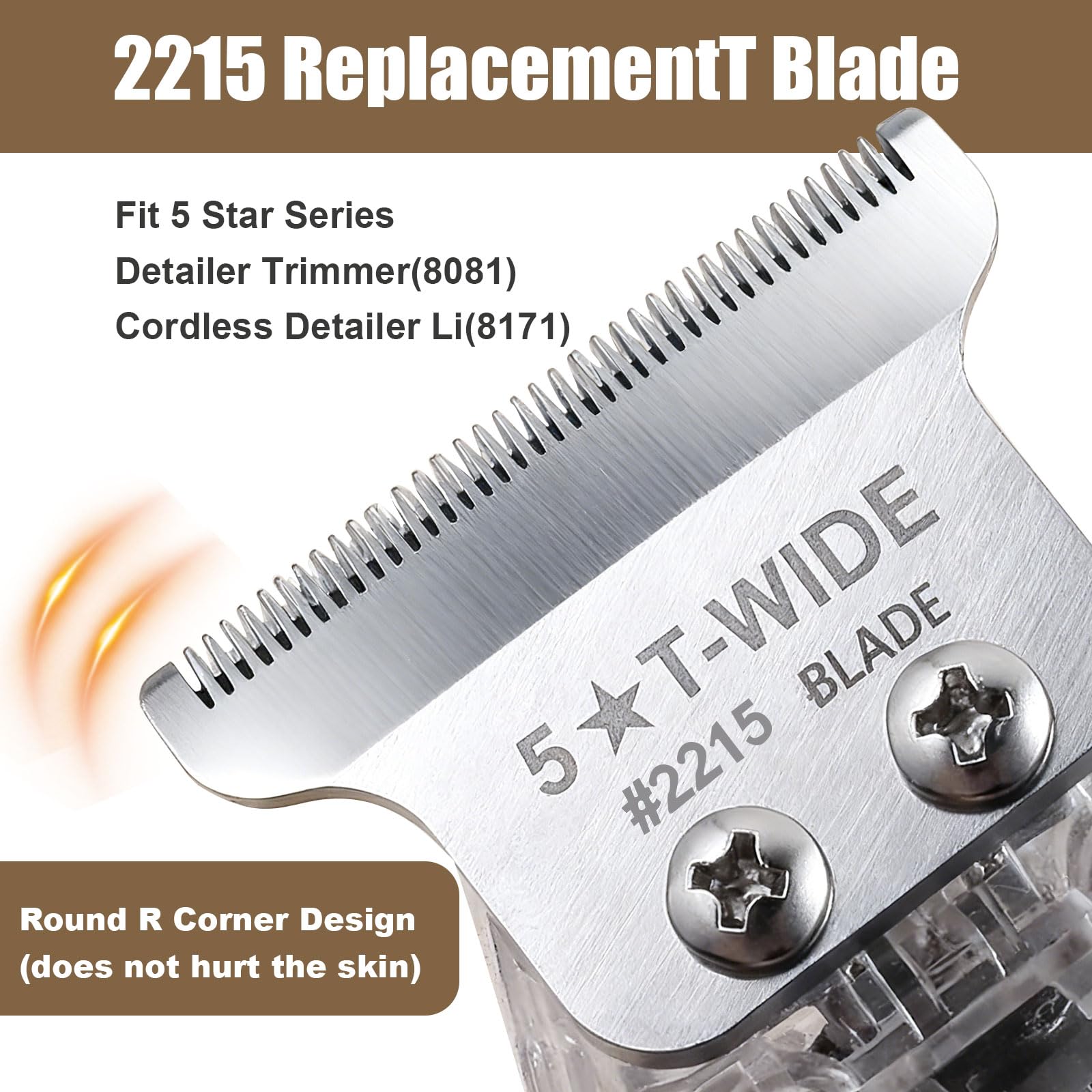 Replacement 2215 T Wide Blades Adjustable Trimmer Blade compatible with Wahl Professional 5 Star Series 8081 and 8171 Hair Clippers Blades-Model 2215 (2Pcs Silve)