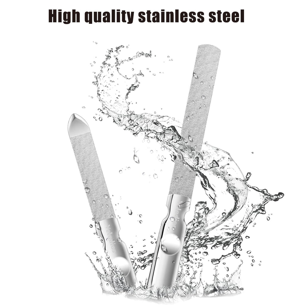 Velodios Heavy Duty Nail File for Men and Women, Reusable Stainless Steel Fingernail Files, Double Sided Stainless Steel Nail File with Leather Case, Great for Home and Salon – 2PCS