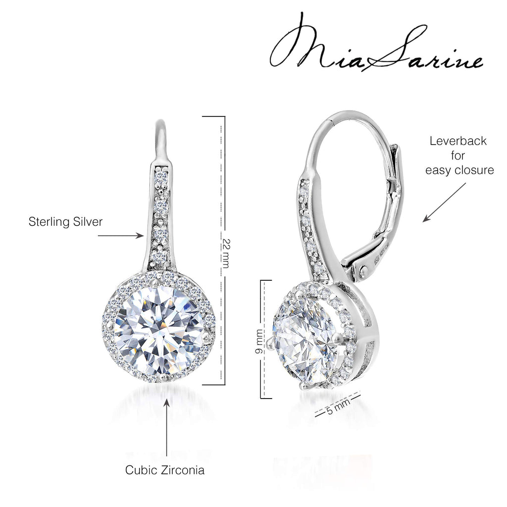 Mia Sarine 925 Sterling Silver Cubic Zirconia Halo Lever Back Dangle Bridal Earrings for Women