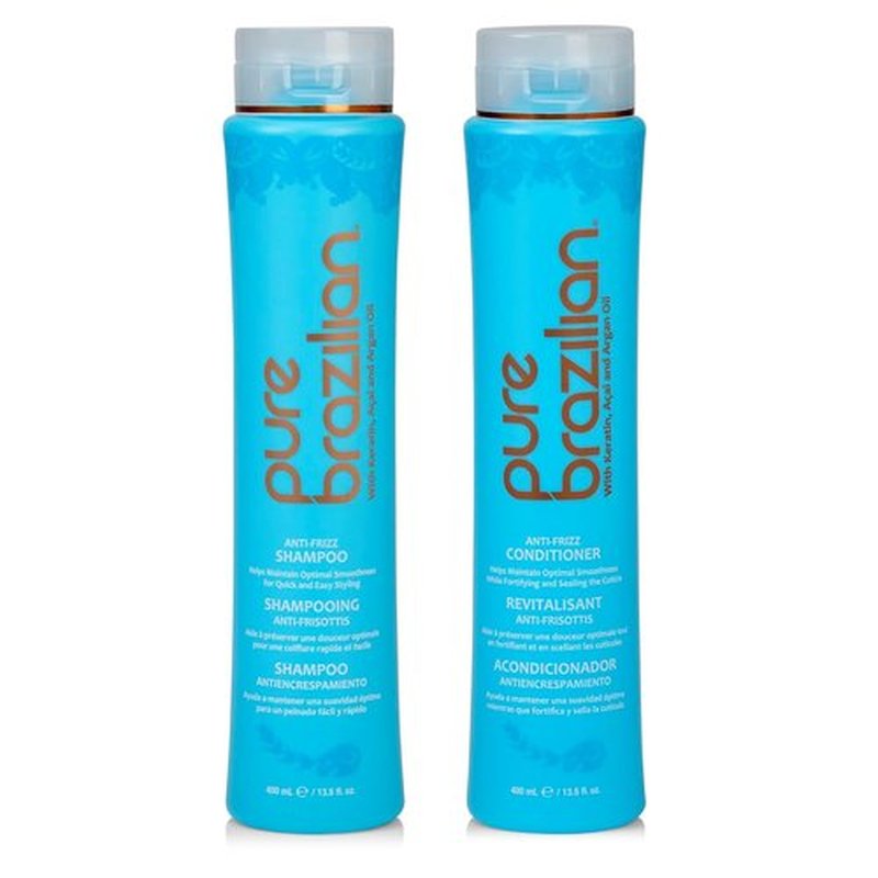 Pure Brazilian Anti-Frizz Shampoo & Conditioner - Salt-Free, Color Safe, Keratin & Argan Oil, 13.5 Oz