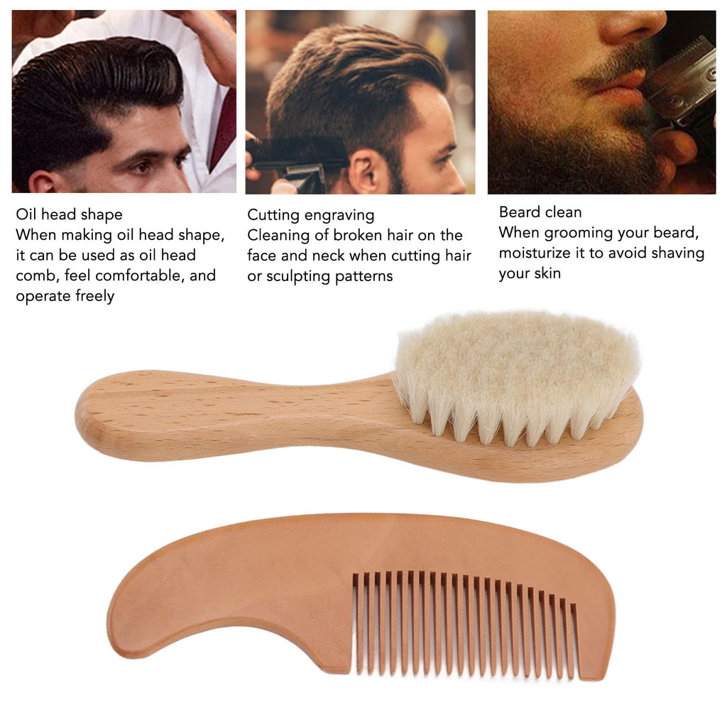 Hair Brush and Comb for Men, Soft Brush with Wood Handle, Wooden Comb for Hair and Beard, Gentle Styling Scalp Care Grooming Kit