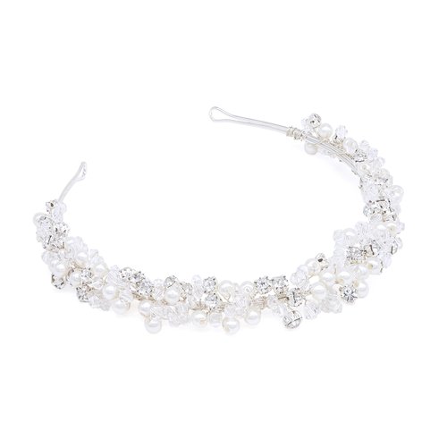 Oriamour Bridal Headband Crystal Tiara for Women Pearl Wedding Headpieces for Bride Hair Accessories for Prom Birthday Party