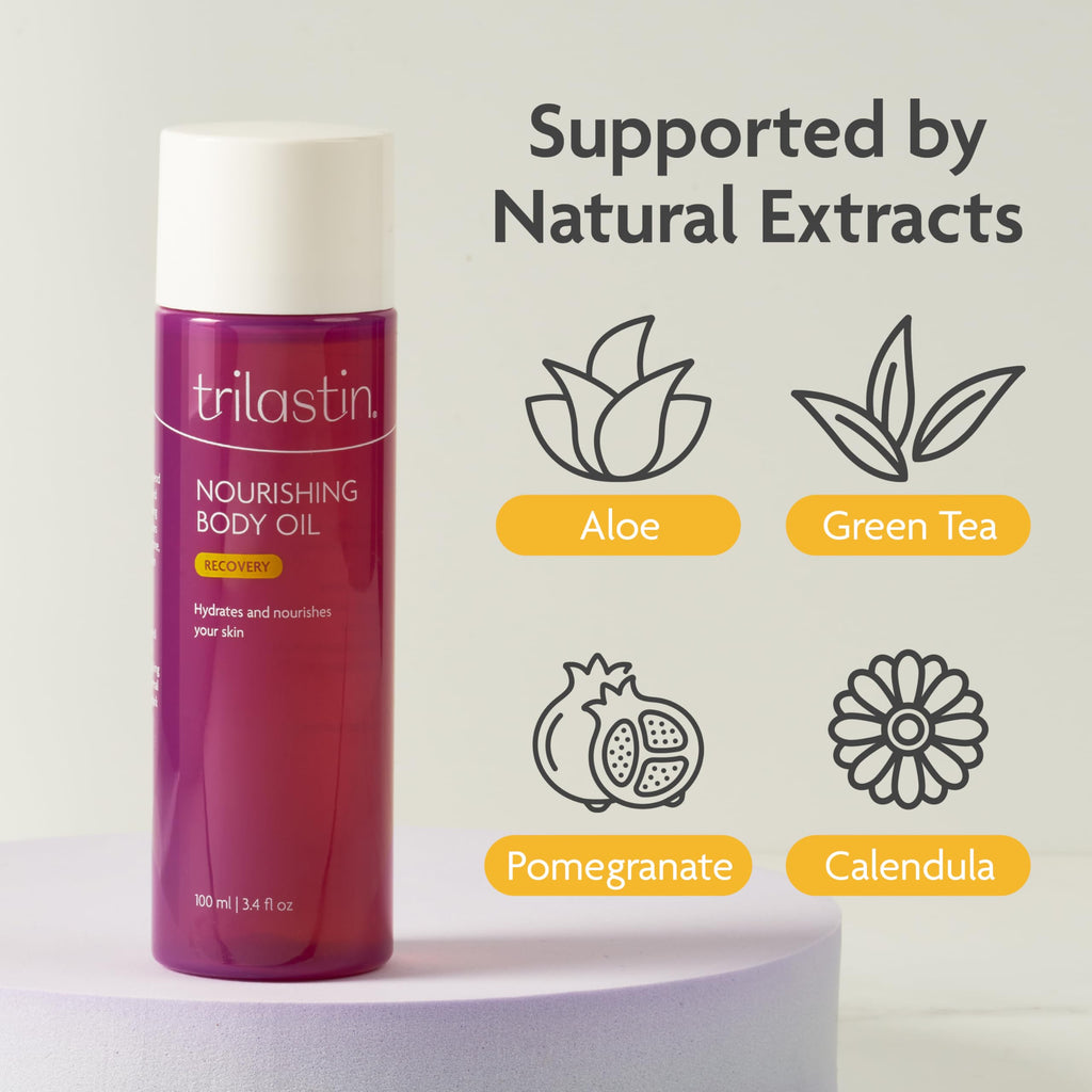 Trilastin Body Oil (3.4oz) | Vitamin-Infused Stretch Mark Oil | Body Serum for Scars, Stretch Marks, and Moisturizing | Paraben-Free and Hypoallergenic