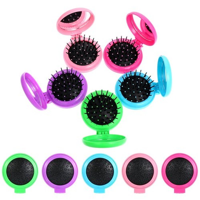 10pcs Folding Hair Brush Mirror Compact Travel Comb Portable Pocket Pop Up Hairbrush with Soft Nylon Bristle Mini Colourful Hair Brush Gift for Women Girls Purse Handbag Christmas