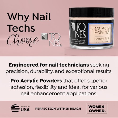 Tones Pro Acrylic Nail Powder, Perfect Pink (Soft Pastel Pink), (3.5 Fl Oz) - Long-Lasting & Non-Yellowing Polymer for Salon Quality Nail Extensions & 3D Art