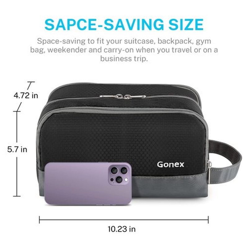 Gonex Travel Toiletry Bag - Durable Nylon Shaving Organizer in Black | Perfect for On-the-Go